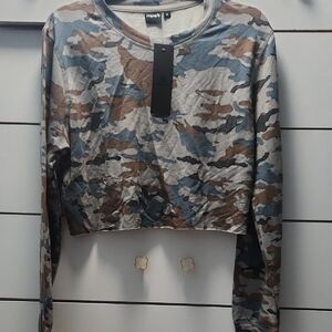 Mono B Blue, Gray and Brown Camouflage Long Sleeve Top